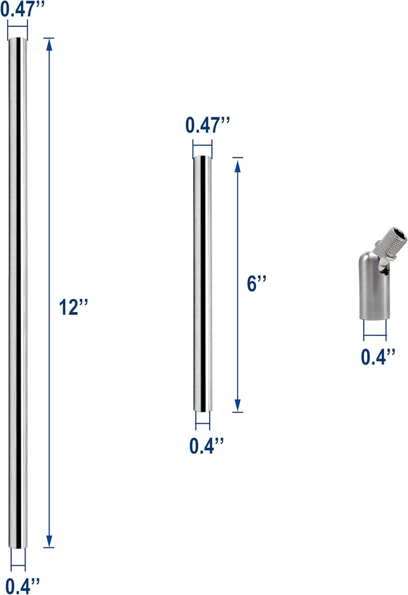 ECUDIS Pendant Stem Extension Rod Kit 3/8 Threaded Downrods with 180 Degrees Ceiling Sloped Adapter Washers and Nut for Lighting Fixture, Brushed Nickel, 12 Inch and 6 Inch - Image 2